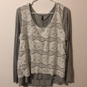Gray and White Lace Top